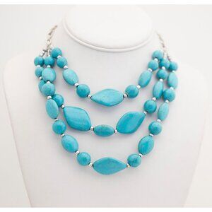 18 Inch Turquoise style Beaded Bib Necklace With Three Strands - T1